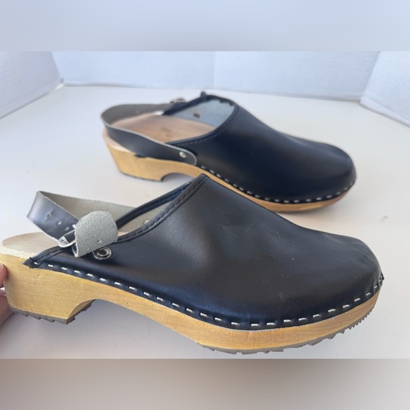 Black Leather Wooden Clog Sling back Buckle Mule Loafer Shoes Women’s Size 41 - Picture 1 of 11